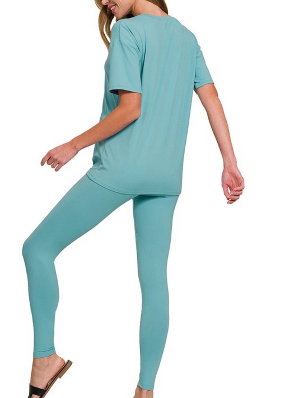 NWT 2pc Blue Ice Zenana BRUSHED DTY MICROFIBER Tee and Leggings Set - Picture 3 of 3